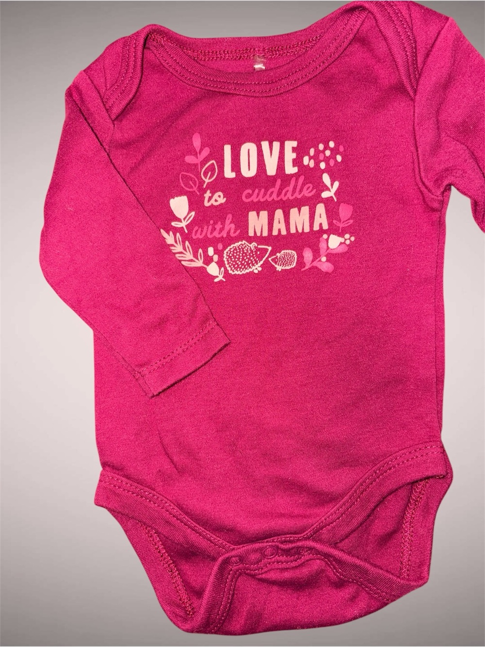 Baby One-Piece Bodysuit in Magenta - Love to Cuddle with Mama